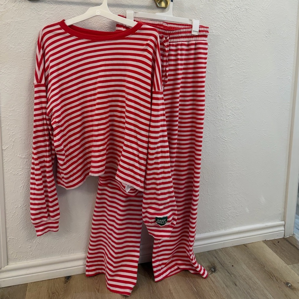 Daily Drills Heart + Pale Pink Striped Cotton Pants & Shirt set